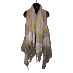 Universal Thread Oversized Plaid Scarf Fringe Blanket Wrap Tan Striped OSFM